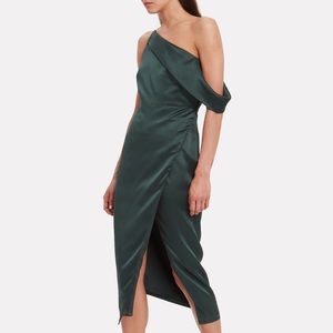 💋NWT michelle mason one-shoulder draped silk dress in green